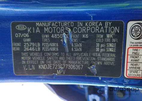 2007 Kia Sportage Ex z USA, uszkodzony, nr VIN KNDJE723677306367